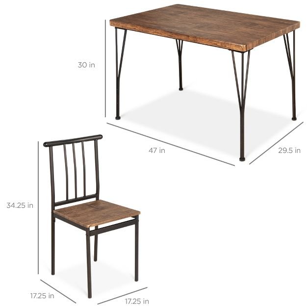 5-Piece Metal and Wood Indoor Modern Industrial Kitchen Dining Table Set for Kitchen Dining Room Dinette Breakfast Nook 4 Chairs