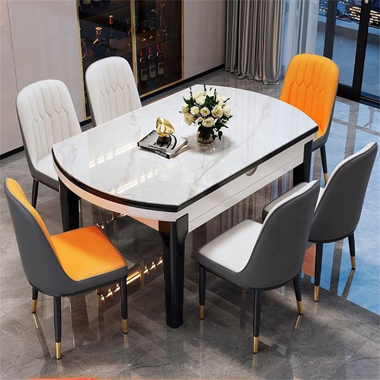 Home furniture modern dining room extendable dining table set 6 seater tables and chairs