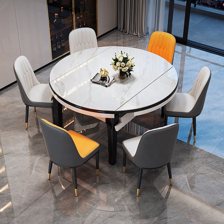 Home furniture modern dining room extendable dining table set 6 seater tables and chairs