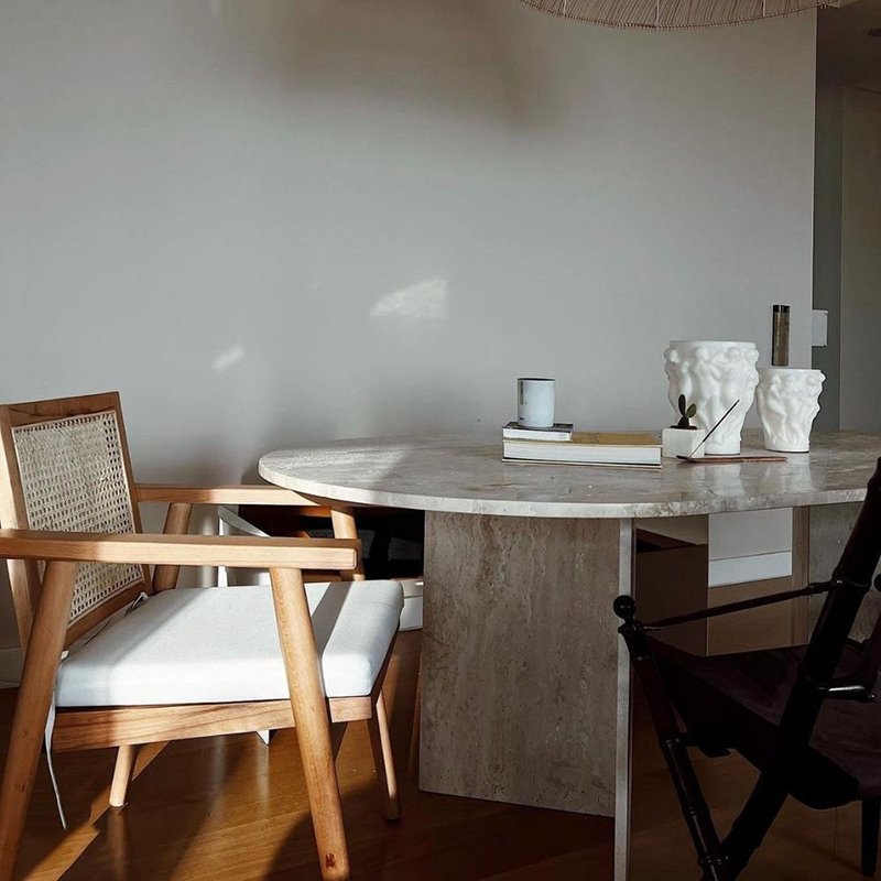 Professional Furniture Manufacturing Customized High-End Furniture Concrete Texture Beige Minimalist Home Marble Dining Table
