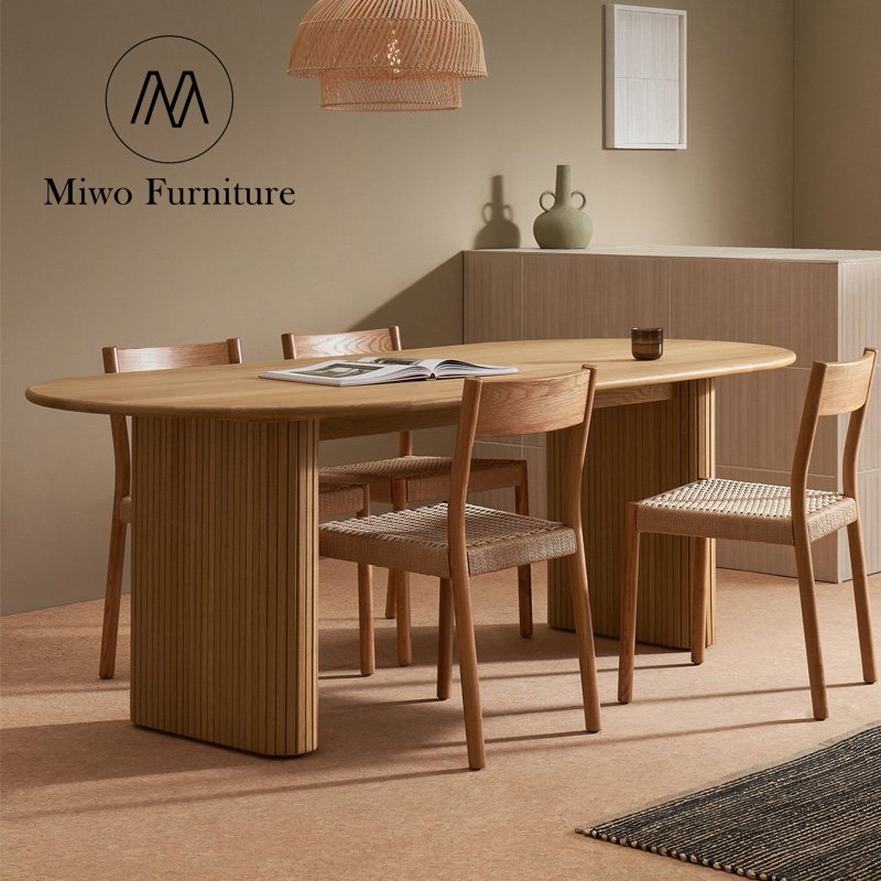Modern burlywood round rectangle table Nordic dining table Solid wood 8 10 seat dining table chair set customization
