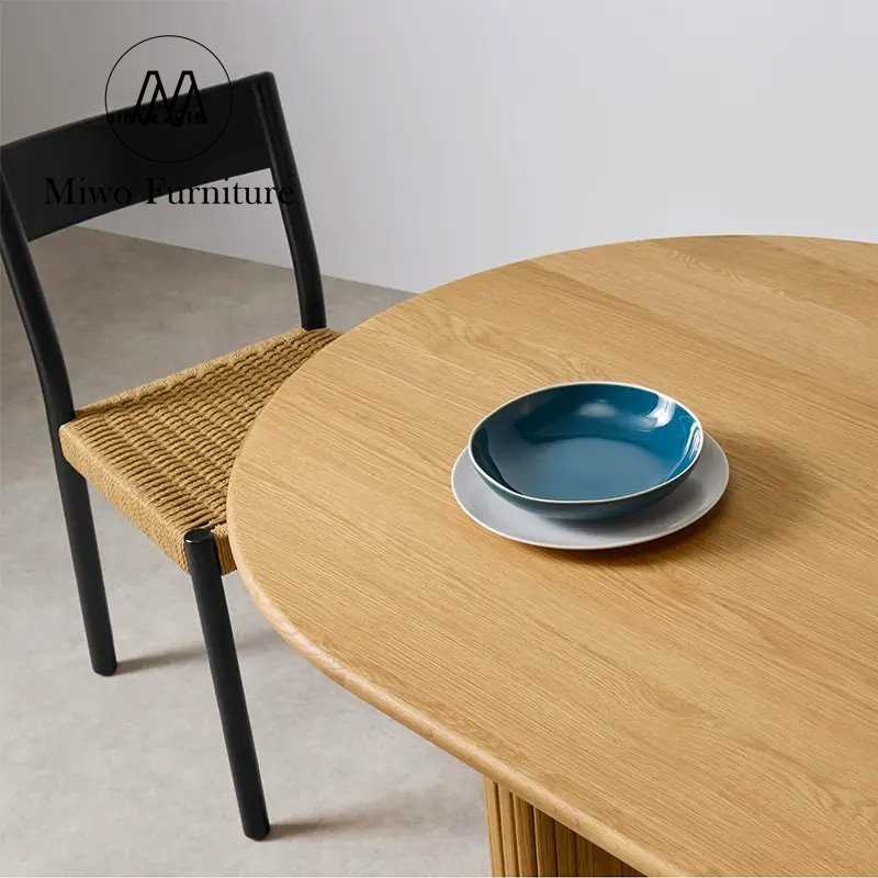 Modern burlywood round rectangle table Nordic dining table Solid wood 8 10 seat dining table chair set customization