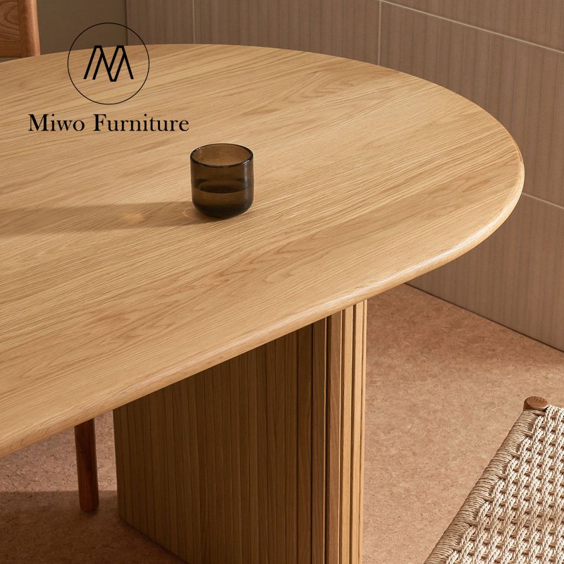 Modern burlywood round rectangle table Nordic dining table Solid wood 8 10 seat dining table chair set customization