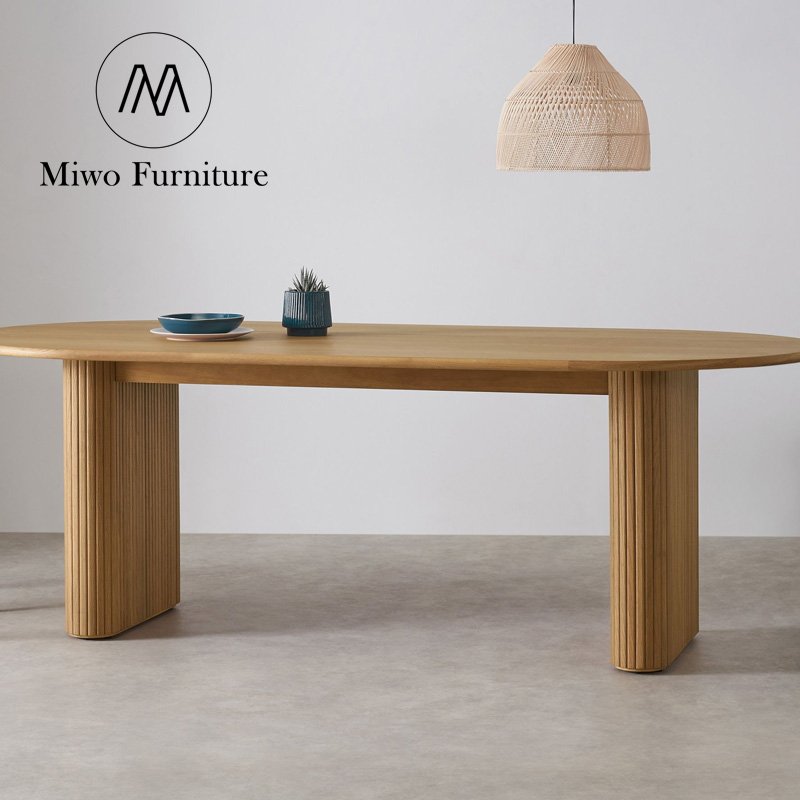 Modern burlywood round rectangle table Nordic dining table Solid wood 8 10 seat dining table chair set customization