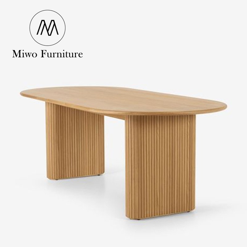 Modern burlywood round rectangle table Nordic dining table Solid wood 8 10 seat dining table chair set customization
