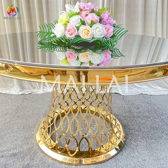 Rental High Quality Event Round Table With Mirror Glass Top High-end Wedding Hotel Dining Table For Sale