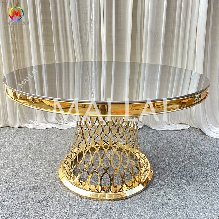 Rental High Quality Event Round Table With Mirror Glass Top High-end Wedding Hotel Dining Table For Sale