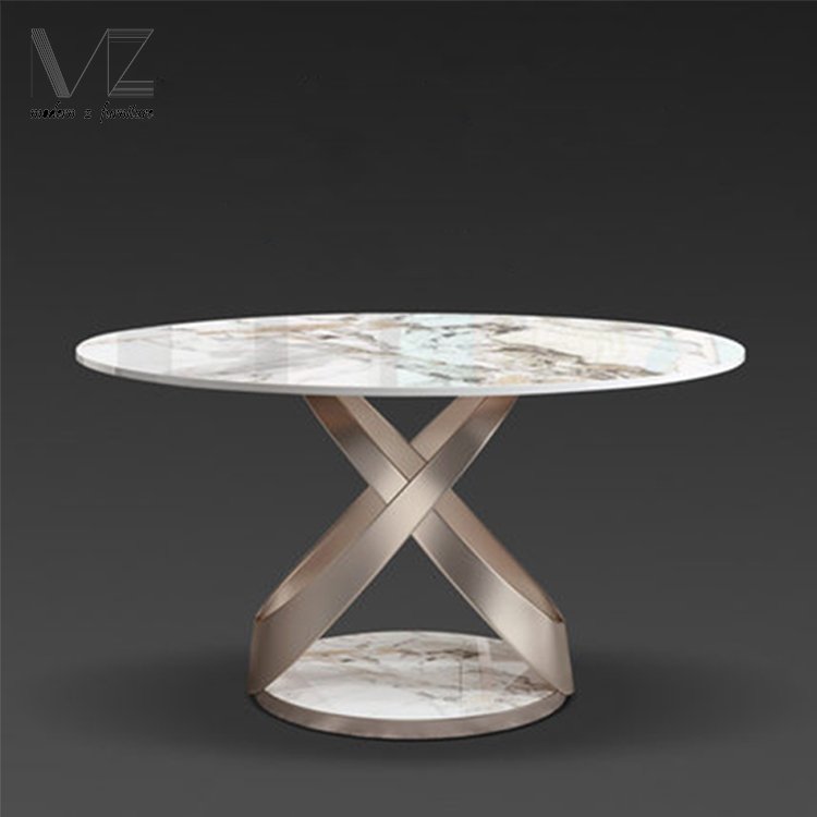New Europe Design Luxury 6 Chairs Dining Room Home Furniture Modern Metal Base Lazy Susan Round Dining Tables Set