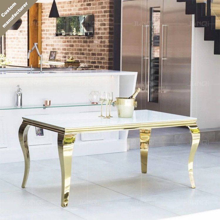 Luxury white black dinning table set 4 6 8 seater gold stainless steel round marble top dining tables and chairs