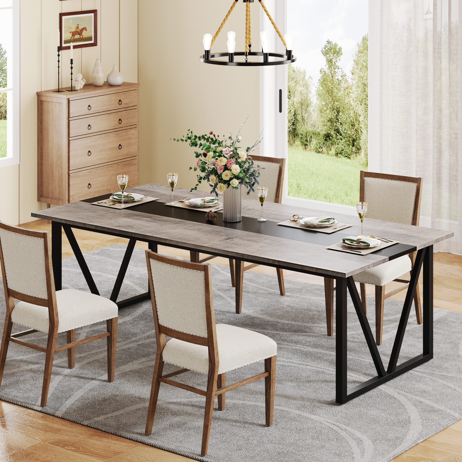 Tribesigns Modern Square Grey Wood Restaurant Dining Table For Dining Room