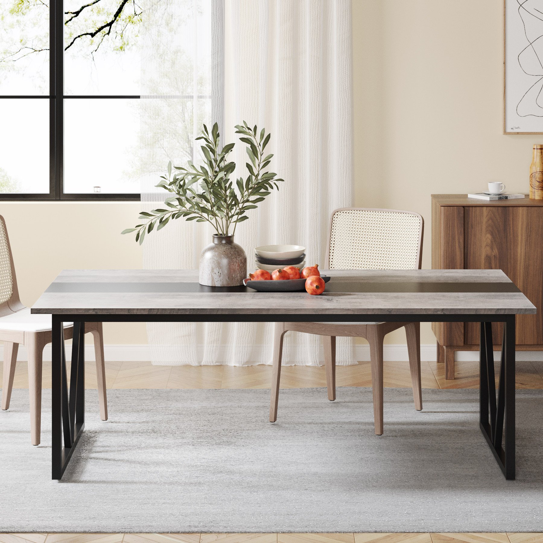 Tribesigns Modern Square Grey Wood Restaurant Dining Table For Dining Room