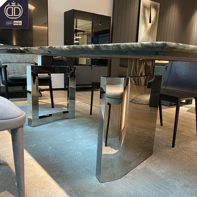 Blue jadeite metal base dining room real marble table Italian luxury marble top dining table