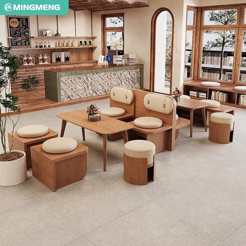 Durable Cafe Chair Table Set Wood Restaurant Furniture in Coffee Shop Style for Dining for Hotels and Restaurants