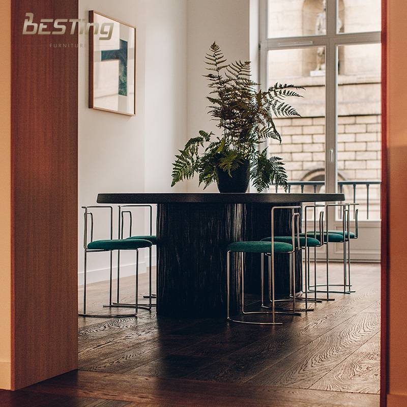 Italian luxury modern designer solid wood furniture wabi sabi black round dining table or workbench
