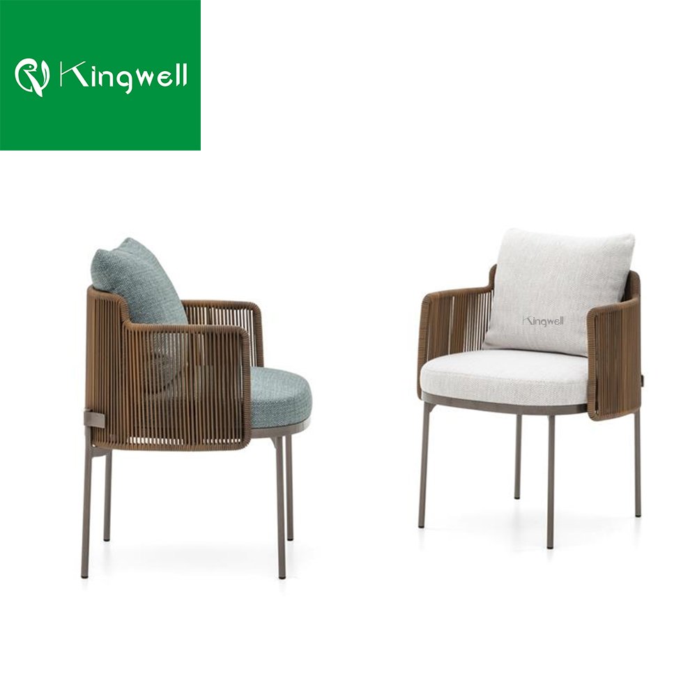 Luxury patio furniture dining set outdoor rope woven chairs set patio aluminum dining table and 6 chairs for restaurant