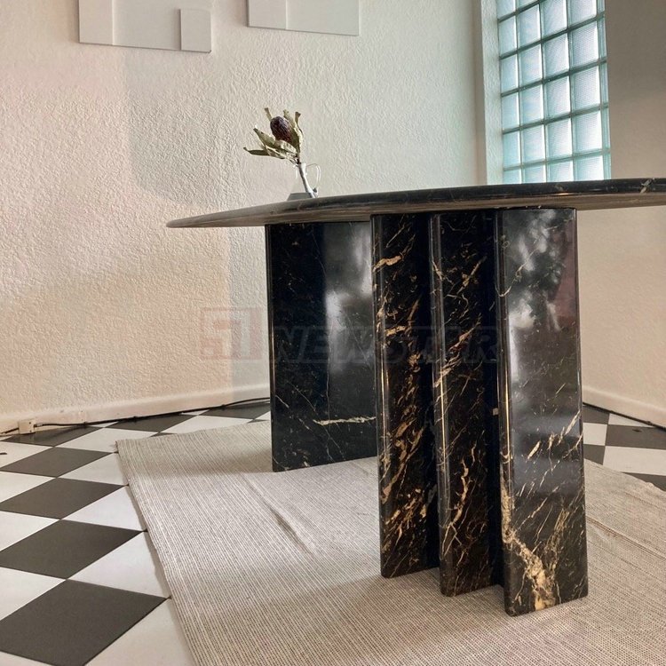 Custom made furniture nero marquina black dining table modern marble center dining tables