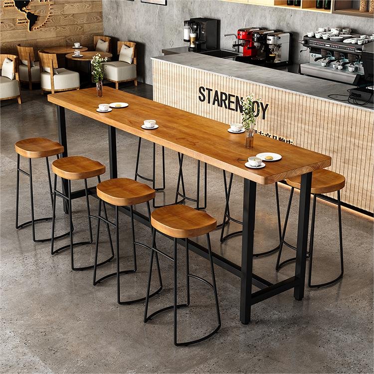 High-end luxury wooden dining table restaurant high back bar table and chair set for coffee shop