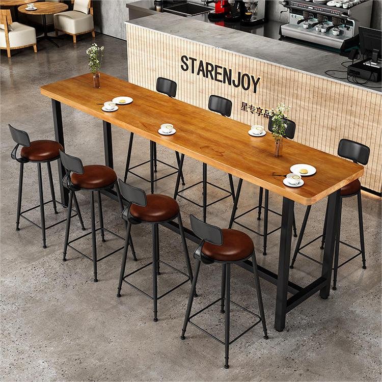 High-end luxury wooden dining table restaurant high back bar table and chair set for coffee shop