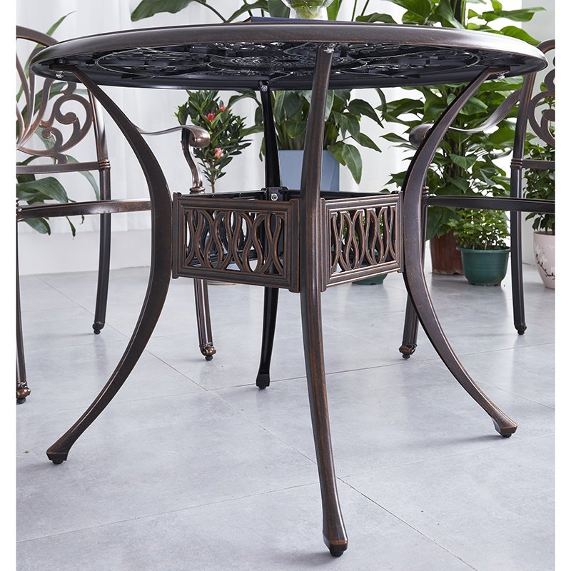 Outdoor Luxury Dining Table Set Umbrella 4 Seater Events Terrace Modern Cast Aluminum Garden Round Table and Chairs