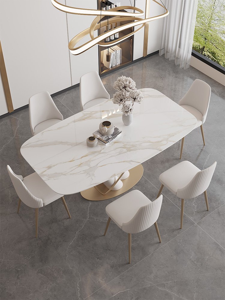 Light luxury bright sintered stone dining table modern minimalist living room home rectangular marble dining table