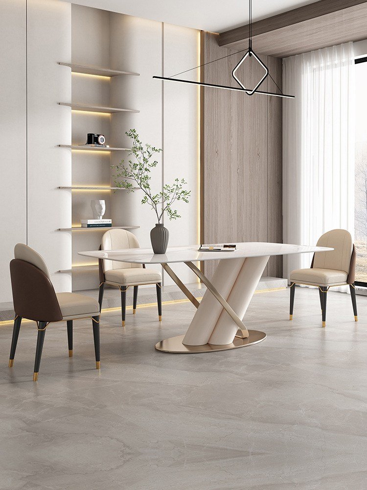 Light luxury bright sintered stone dining table modern minimalist living room home rectangular marble dining table