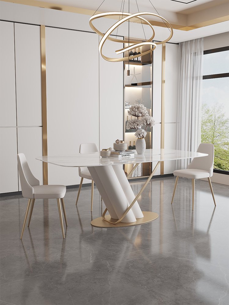 Light luxury bright sintered stone dining table modern minimalist living room home rectangular marble dining table