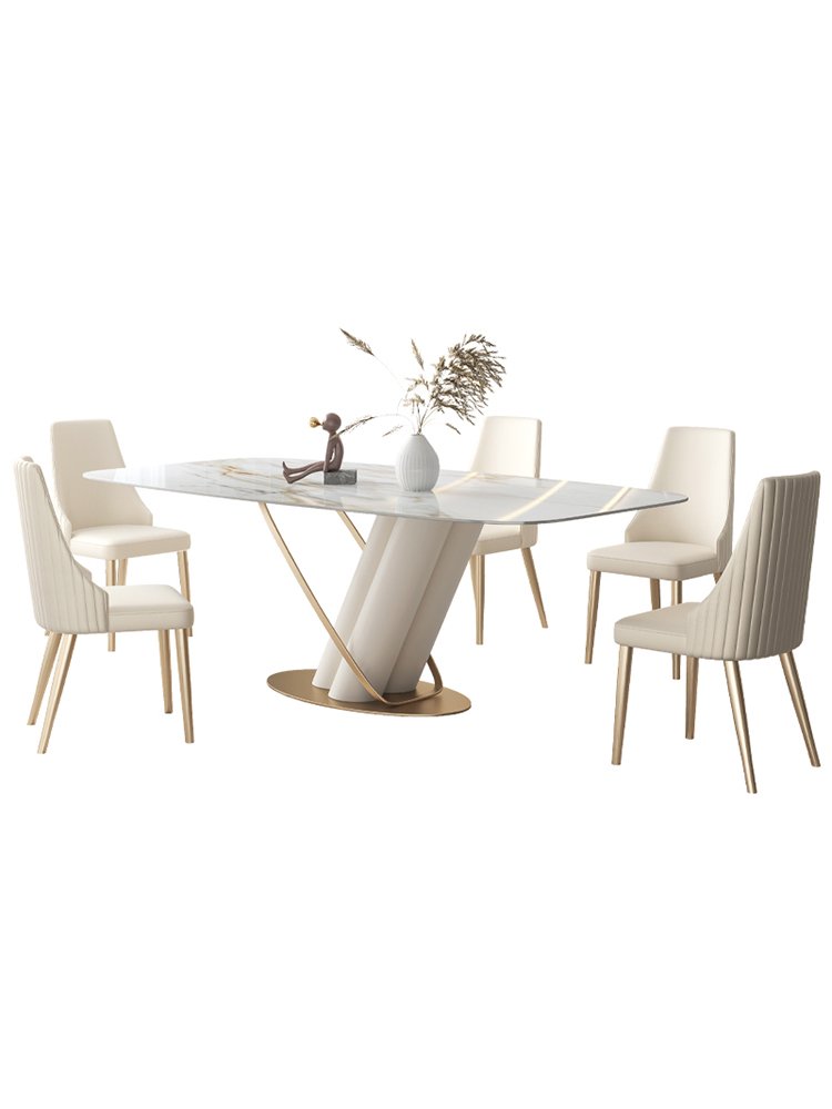Light luxury bright sintered stone dining table modern minimalist living room home rectangular marble dining table