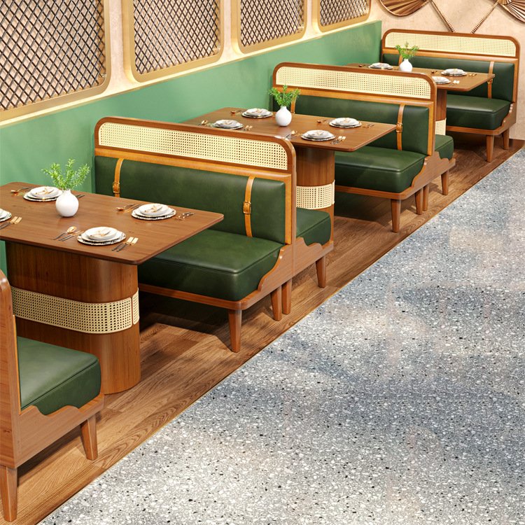 Modern Restaurant Leather Round High Back Sofa Booth Seating Furniture Wooden Dining Tables And Chairs Coffee Shop Chair