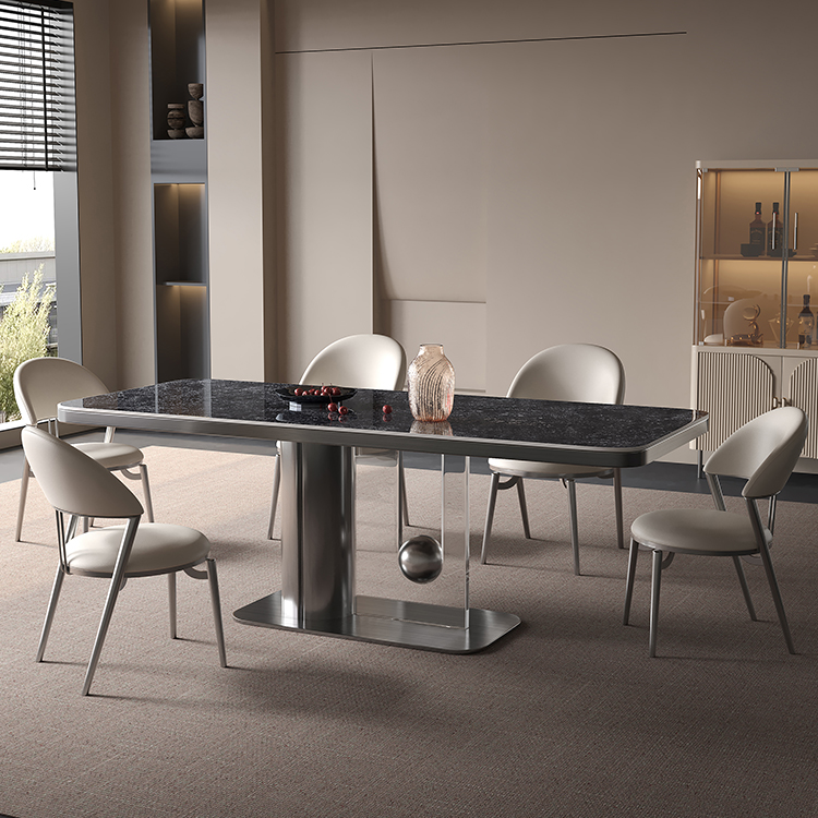 Modern luxury home high-end design rectangular luxury stone board dining table and chair combination