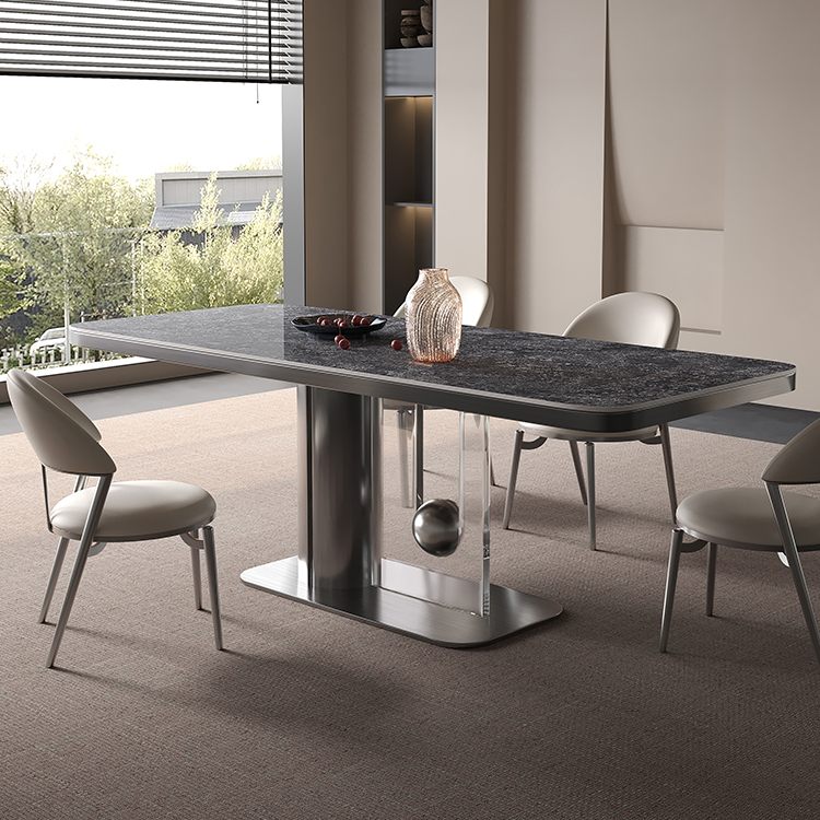 Modern luxury home high-end design rectangular luxury stone board dining table and chair combination