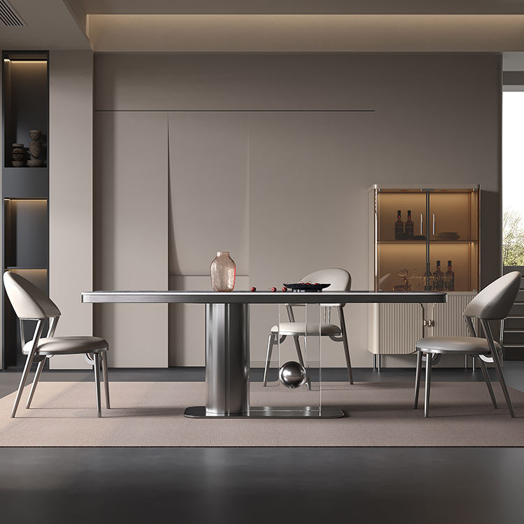 Modern luxury home high-end design rectangular luxury stone board dining table and chair combination