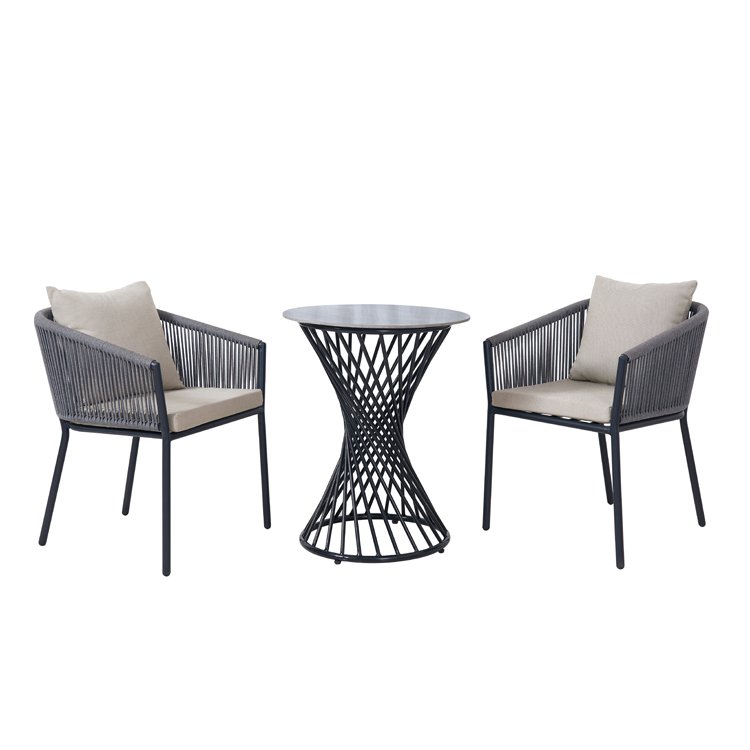 Cheap Modern Grey Garden 3 Piece Cafe Dining Set Furniture Outdoor Patio Bistro Aluminum Coffee Table and 2 Seater Chairs