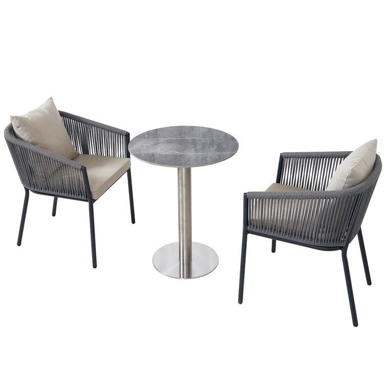 Cheap Modern Grey Garden 3 Piece Cafe Dining Set Furniture Outdoor Patio Bistro Aluminum Coffee Table and 2 Seater Chairs