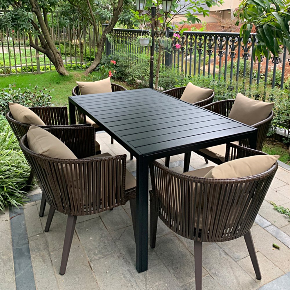 6 seats garden furniture wicker dining table sets for outdoor dining sets rattan table and chair set