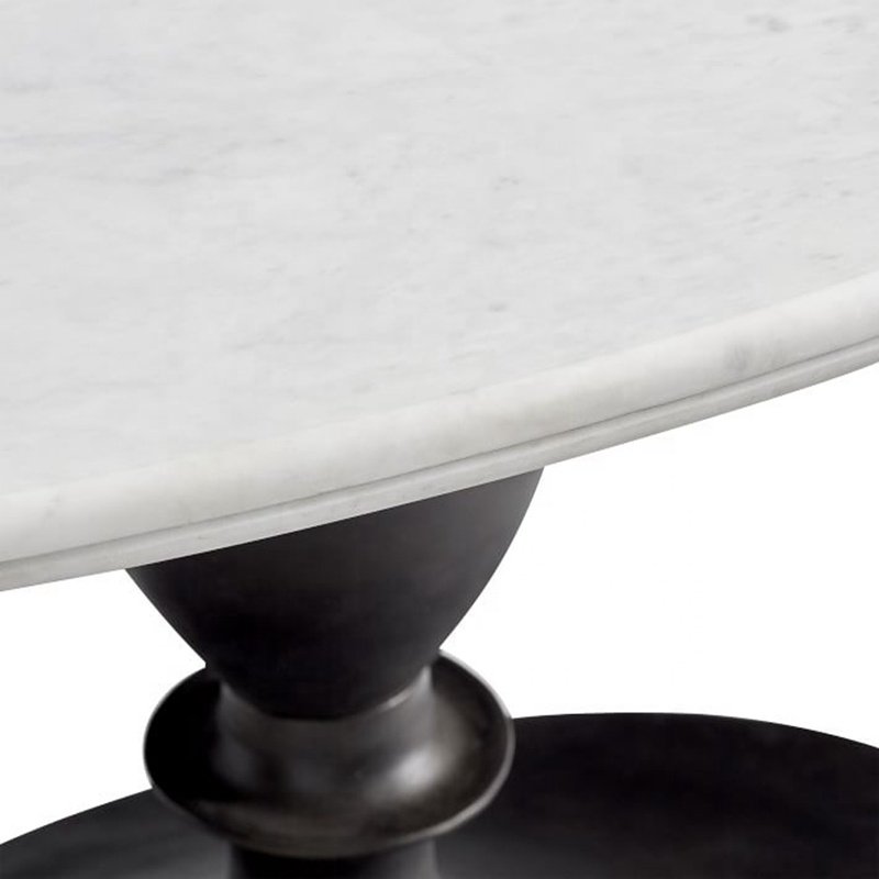 Modern Unique Black Iron Metal Legs Dinner Table White Marble Stone Top 6 Seater Dining Table