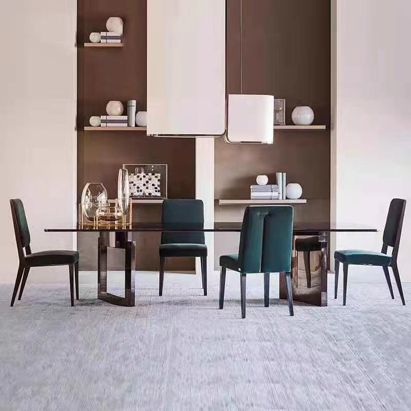 Italian Fendy Style Rose Golden Stainless Steel Base Rectangle Luxury Marble Top Dining Table Home Furniture Dinning Room Sets