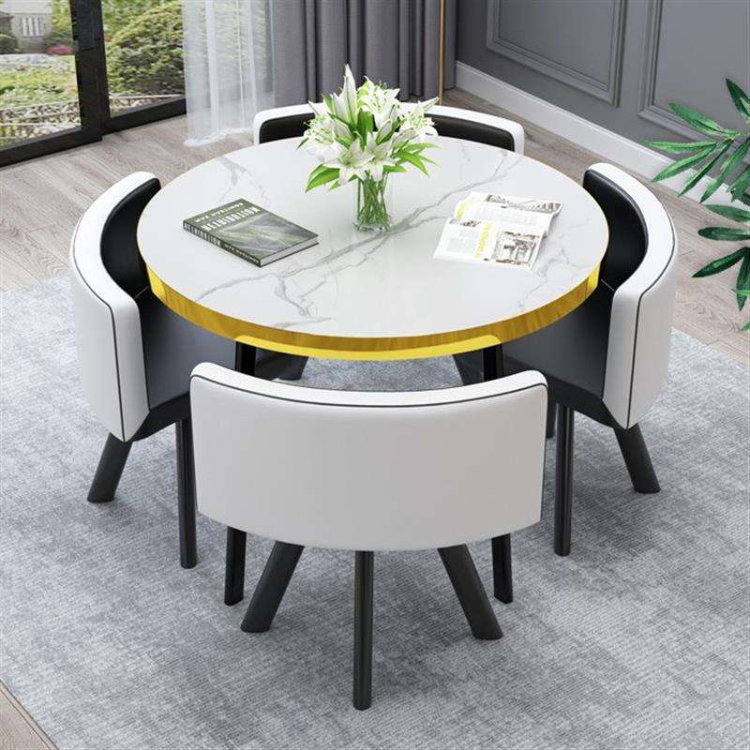 CZTZ-04 White Gold Marble Modern Round Small Space Save Kitchen Furniture Dining Room Table Set