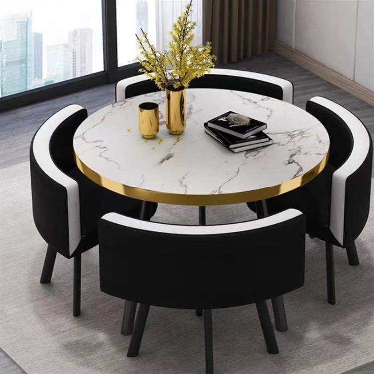 CZTZ-04 White Gold Marble Modern Round Small Space Save Kitchen Furniture Dining Room Table Set