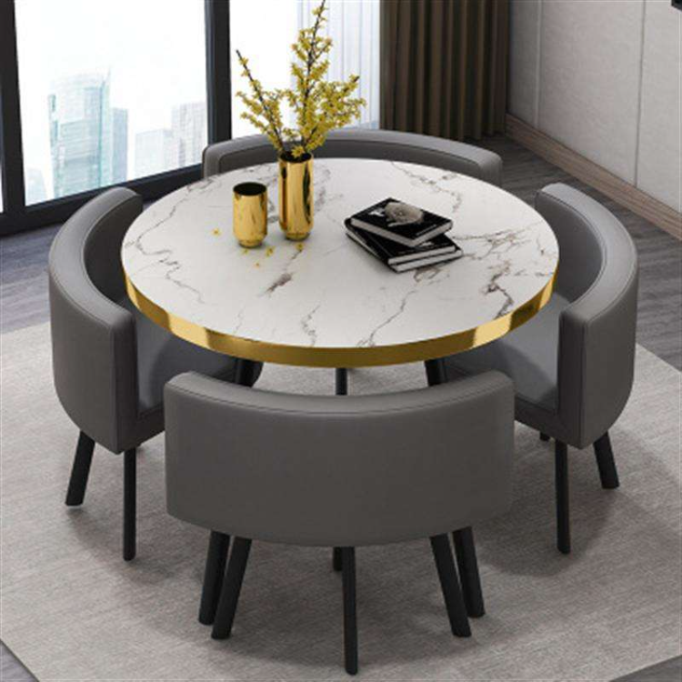 CZTZ-04 White Gold Marble Modern Round Small Space Save Kitchen Furniture Dining Room Table Set