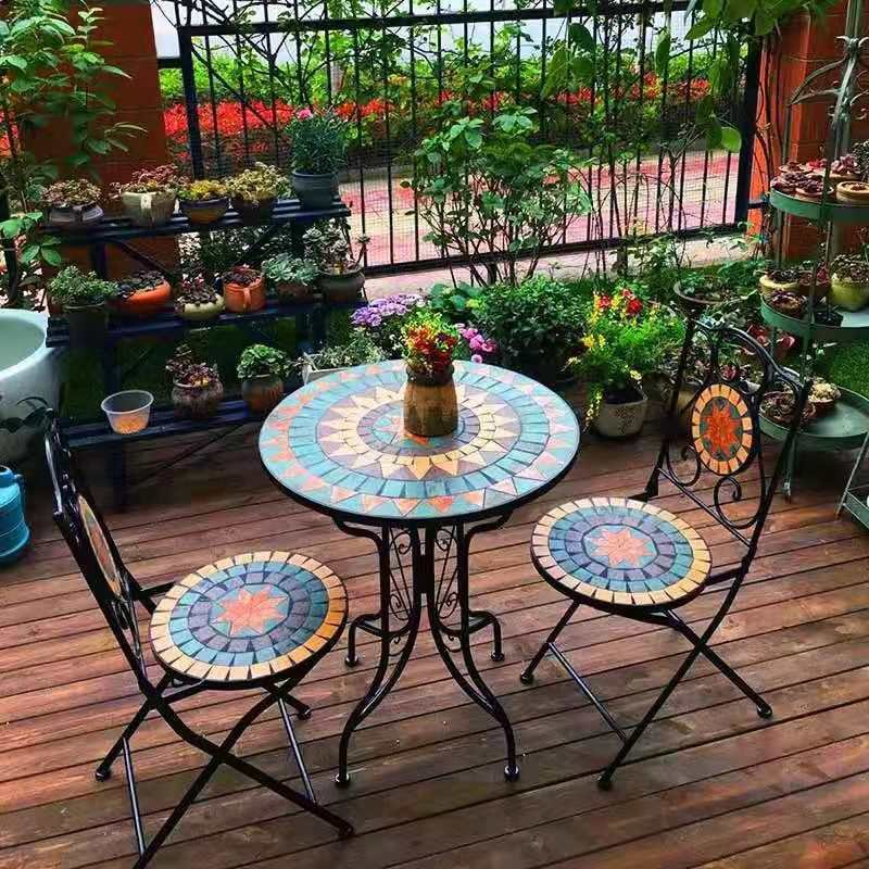 outdoor dining table set modern outdoor table and chair set Cafe Garden Leisure set Mosaic Art garden furniture