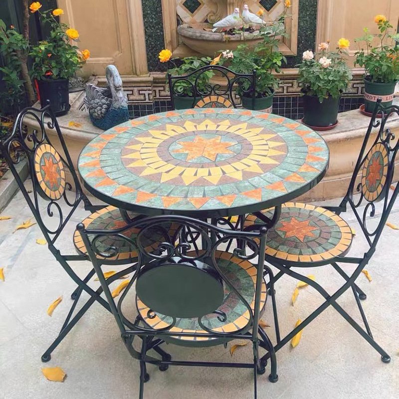 outdoor dining table set modern outdoor table and chair set Cafe Garden Leisure set Mosaic Art garden furniture