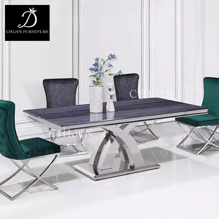 Luxury Restaurant Marble Stainless Steel Base Dining Table Set 6 Seater Dining Table And Chairs Furniture