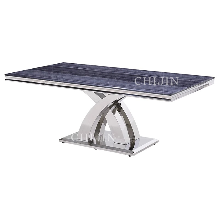 Luxury Restaurant Marble Stainless Steel Base Dining Table Set 6 Seater Dining Table And Chairs Furniture