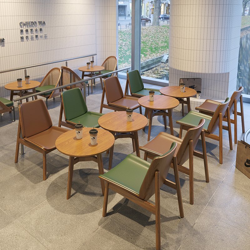Nordic style milk tea cafe wooden table and chair set restaurant furniture wooden dining table and chair set coffee table set