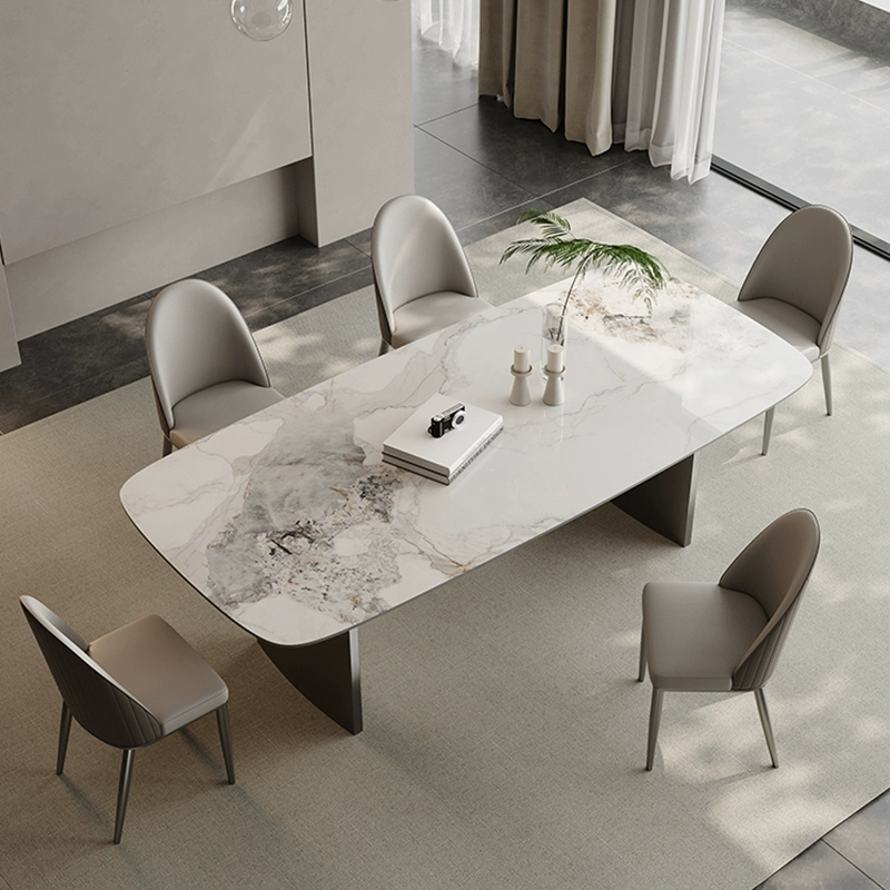 Light rock plate dining table rectangular modern simple dining table
