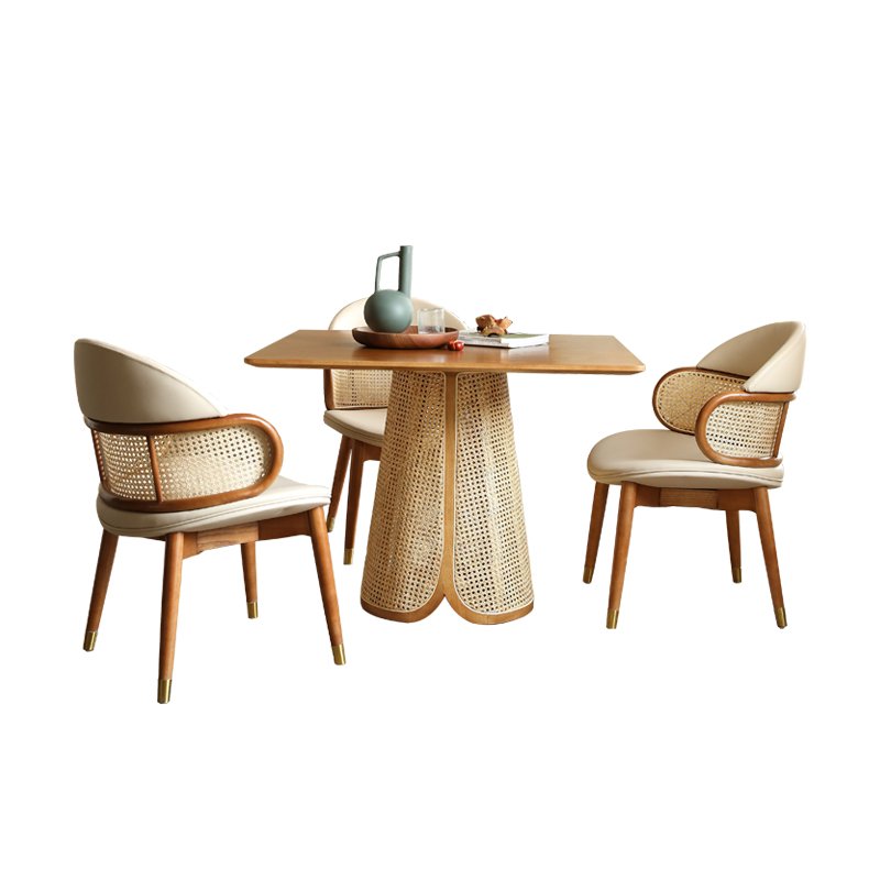 Nordic Modern Style Square Dining Table Solid Wood with Creative Rattan Minimalist Ash for Small Home or Apartment Dining Room