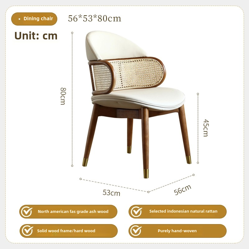 Nordic Modern Style Square Dining Table Solid Wood with Creative Rattan Minimalist Ash for Small Home or Apartment Dining Room