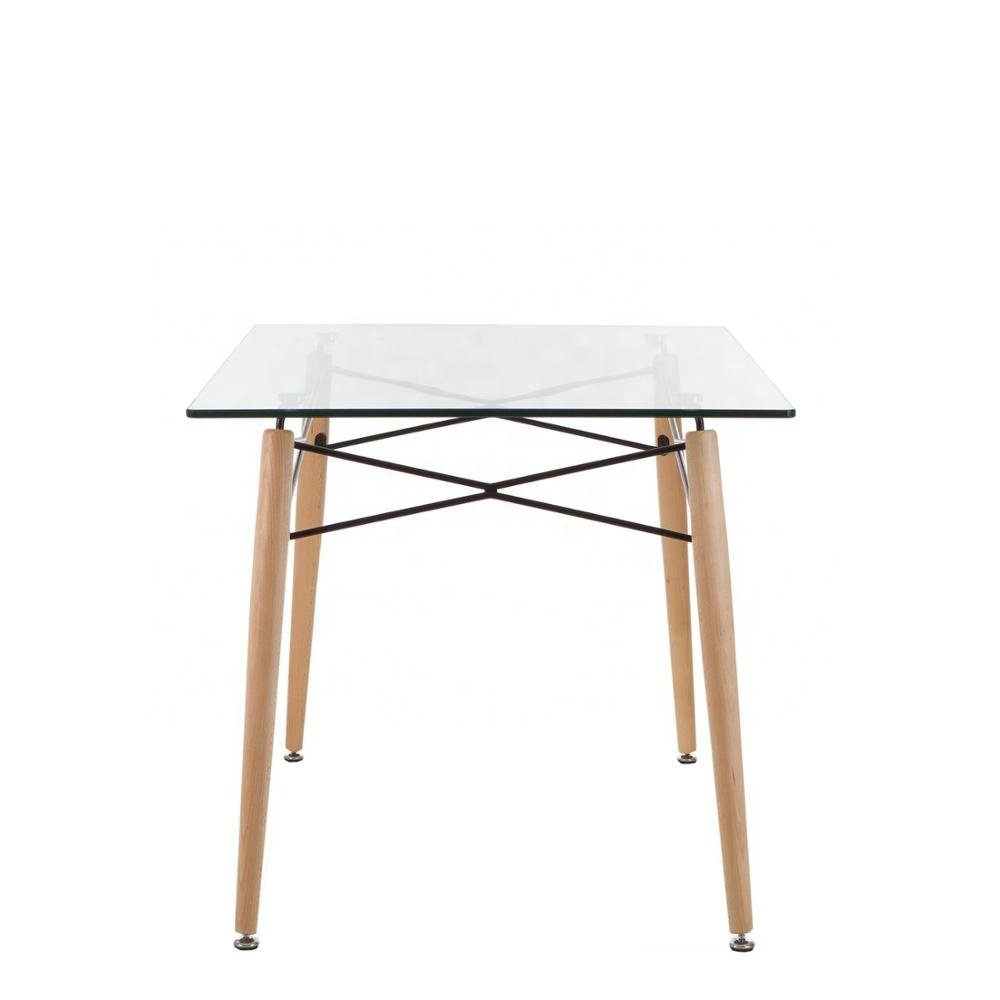 Wholesale Dining Room Furniture Square Dining Table Top Glass with Wood Legs Home Furniture Modern
