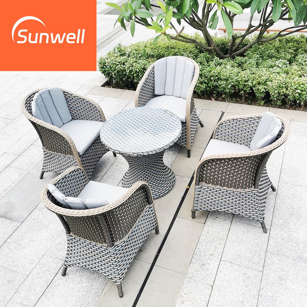 Wicker outdoor furniture rattan garden sets patio round dining table and chairs set for hotel used