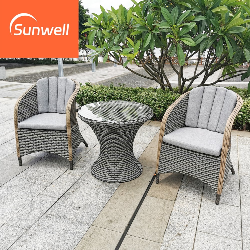 Wicker outdoor furniture rattan garden sets patio round dining table and chairs set for hotel used
